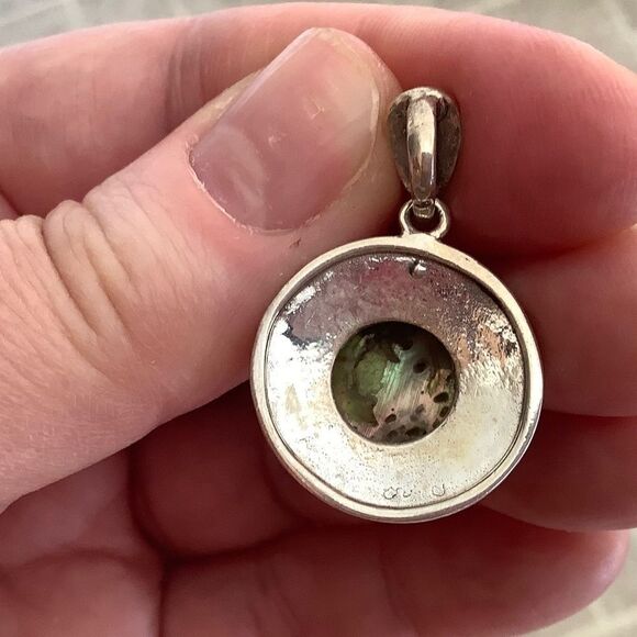 𝅺STERLING SILVER 925 ABALONE SHELL  MARCASITE WOMAN PENDANT​​ - Picture 3 of 7